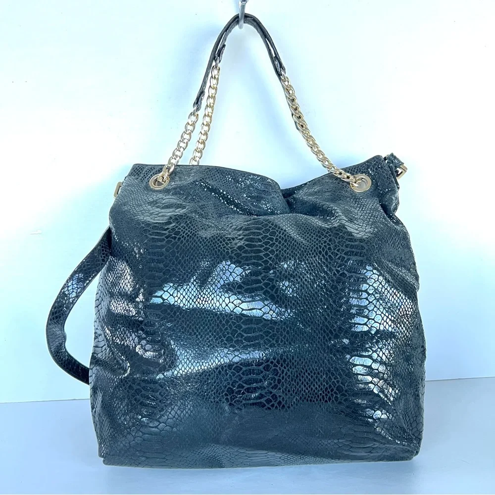 ♦️SOLD♦️MICHAEL KORS Jet Black Snake Python Embossed Patent Leather Shoulder Bag - Picture 6 of 15